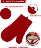 Yutat Silicone Oven Mitts, Oven Gloves with Non-Slip Silicone, 600 Degree Heat Resistant, Soft Cotton Lining, Waterproof and BAP-Free, Oven Mitts for Cooking and Baking - 1 Pair 12 Inch Red