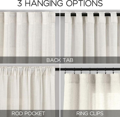 Cream Semi Sheer Curtains 96 Inches Long Back Tab Pocket Ivory Linen Living - Image 3