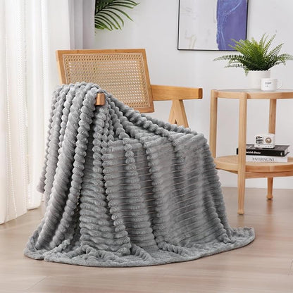 Grey Fleece Throw Blanket 60”×80” by linecooo