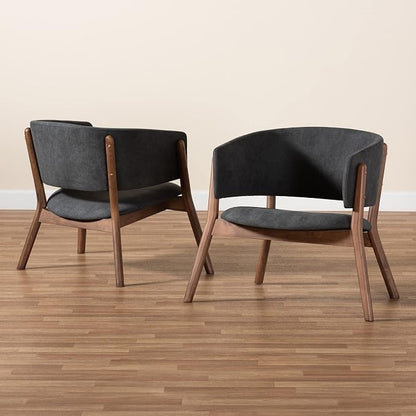 Baxton Studio Baron Mid-Century Modern Dark Grey Fabric Upholstered and Walnut - Image 8
