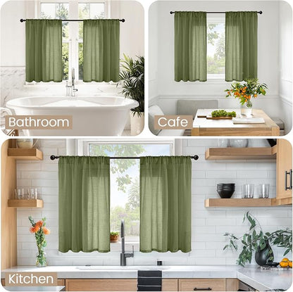 BGment Olive Green Linen Curtains 36 Inches Long - Image 2