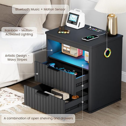 WOOVIVS Modern NightStand with Smart Human Sensor Lights, Bedside Table - Image 4