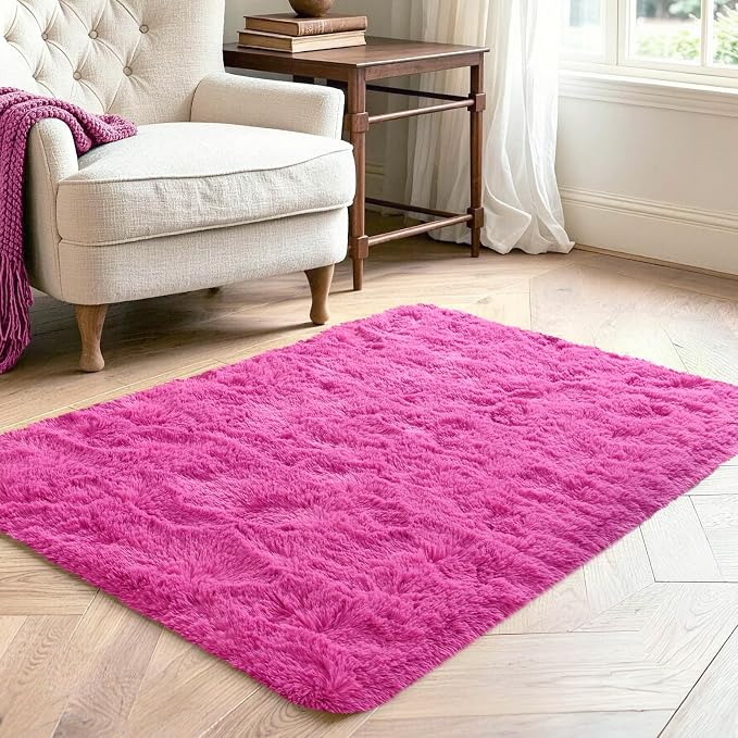 Noahas 3x5 Hot Pink Fluffy Soft Area Rug Non-Slip - Image 3