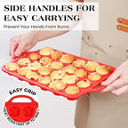 3 Pcs Silicone Baking Pan Set - Including 1 Pc Mini Loaf Pan, 1 Pc Standard Muffin Pan and 1 Pc Mini Muffin Pan - Silicone Cupcake Molds With Metal Reinforced Frame (Red)