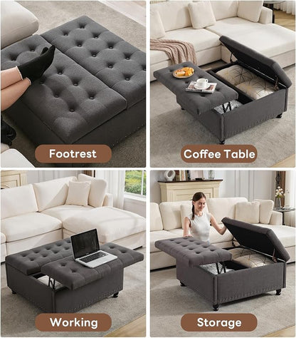 Tbfit Large Square Storage Ottoman Bench, Tufted Upholstered Coffee Table - Image 8