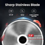 TooGood Meat Slicer for Home, Electric Food Slicer with 7.5" Stainless Steel Blade, 1/4 HP, 0-15mm Adjustable Thickness, Deli Food Slicer Machine for Meat, Bread, Fruit, Cheese