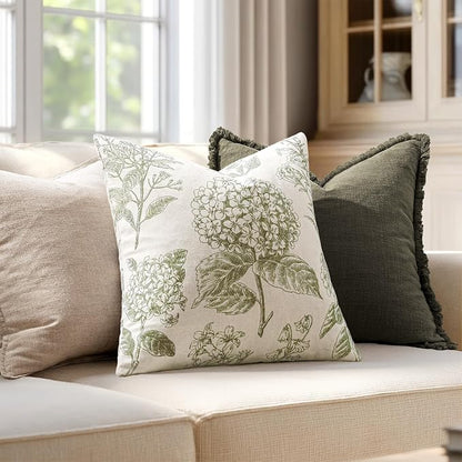 Set of 2 Decorative Floral Pillow Covers 22x22 Inch Light Green | Neutral - Image 3