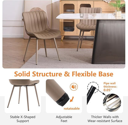 YOUNUOKE Mid-Century Modern Dining Chairs Set of 2, Khaki PU Leather - Image 7