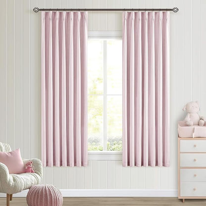 Light Pink 63 Inch Length Blackout Pinch Pleated Linen Curtains by Twodrapes