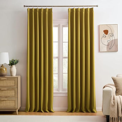 Yellow Pinch Pleated Curtains 84 Inch Length 2 Panels Set Noise Cancelling by KEQIAOSUOCAI