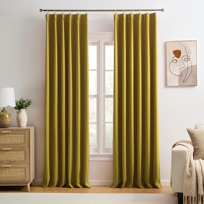 Yellow Pinch Pleated Curtains 108 Inch Length 2 Panels Set Noise Cancelling by KEQIAOSUOCAI