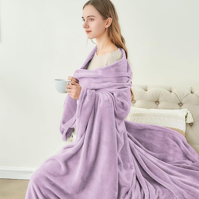 BEDELITE Fleece Blanket Soft Plush Queen Size Bed Blanket Lilac 90"x90" | Ultra - Image 8