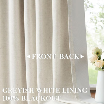 Vision Home Natural Pinch Pleated Full Blackout Curtains Linen Blended Room - Image 3