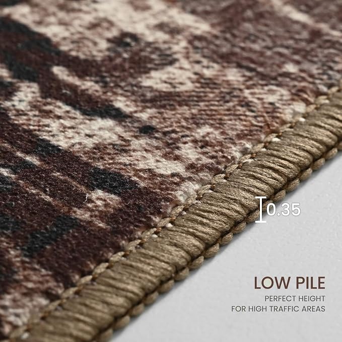 Ompaa Living Room Rug 5x7 Brown Area Rug Machine Washable Boho Coffee Rug Non - Image 7