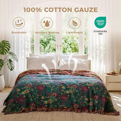 LUTBM Boho Throw Blanket for Bed 100% Cotton Soft Lightweight Quilt Home Decor - Image 2