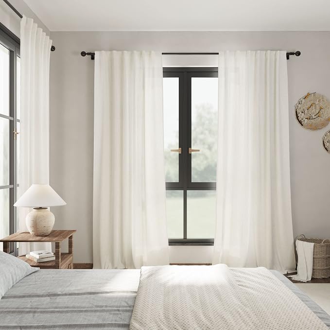 Cream Natural Linen Curtains 92 Inch Length 2 Panels Set - Image 7