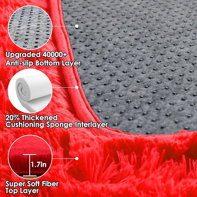 Red Rugs for Living Room Bedroom, 5x8 Fluffy Bedside Area Rug, Soft Plush - Image 3