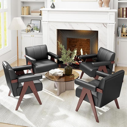 STHOUYN Black Leather Accent Chairs Set of 2, Mid Century Modern Accent Chair - Image 8