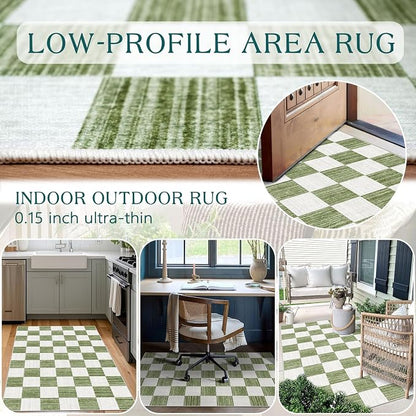 Green White Checkered Entry Rug - Image 4