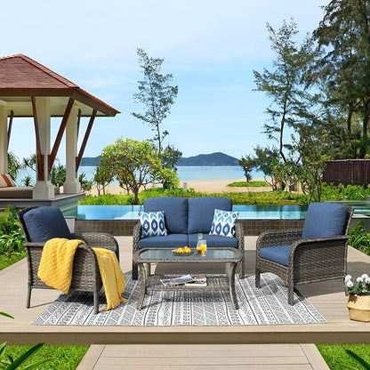 ovios 4-Piece Patio Furniture Set, Outdoor Wicker Sofa - Image 9