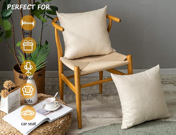 Stellhome Burlap Throw Pillow Covers Solid Farmhouse Linen Pillowcase - Image 3