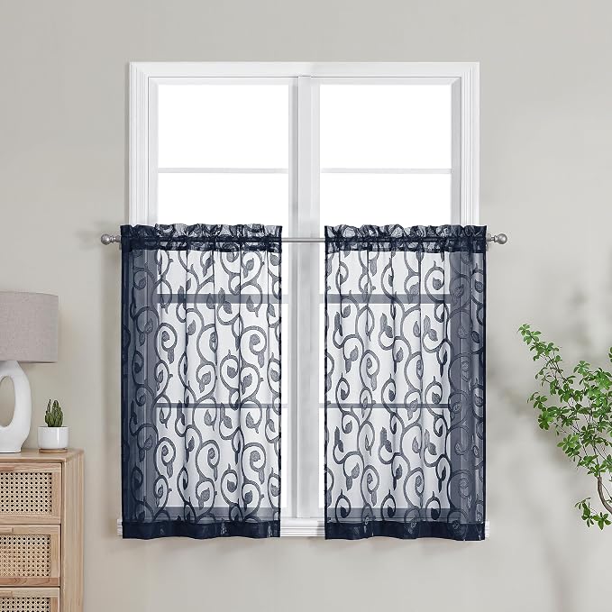 Furman Cafe Curtains 30 Inch Length 2 Panels Set, Elegant Geometric Jacquard by OWENIE