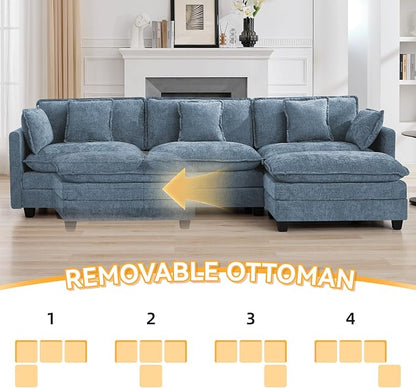 111'' Sectional Cloud Deep Seat Couch, Modern Comfy Chenille L Shaped Sectional - Image 6