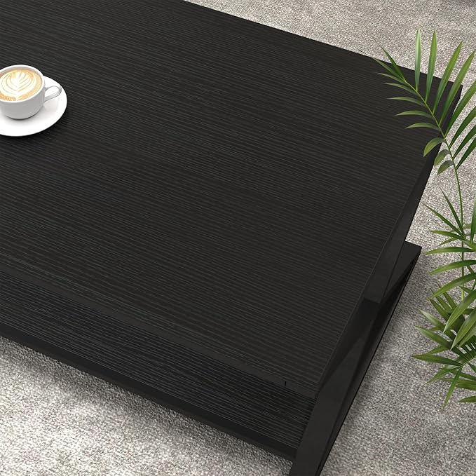 HSH Black Modern Minimalist Metal Wood Living Room Table - Image 6