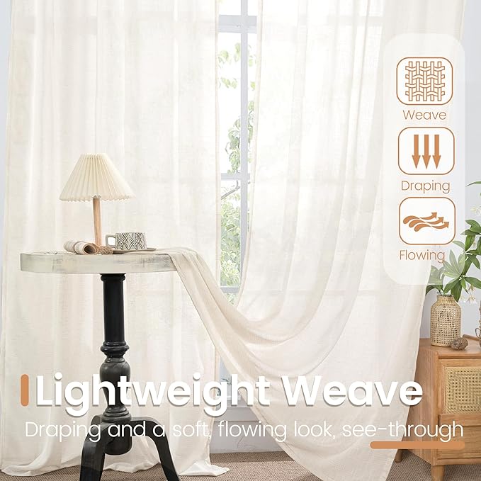 BGment Linen Curtains for Living Room 38X84 Inch Length, Semi Sheer Drapes | - Image 4