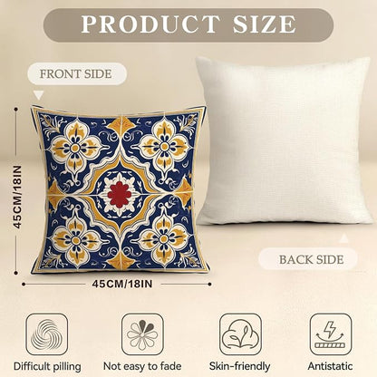 OBSEDE Throw Pillow Covers Set of 4, 18x18 Inch Blue and Yellow Mediterranean - Image 3