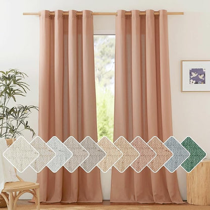 NICETOWN Linen Curtains for Bedroom 96 inches Long, Grommet Rustic Farmhouse by NICETOWN