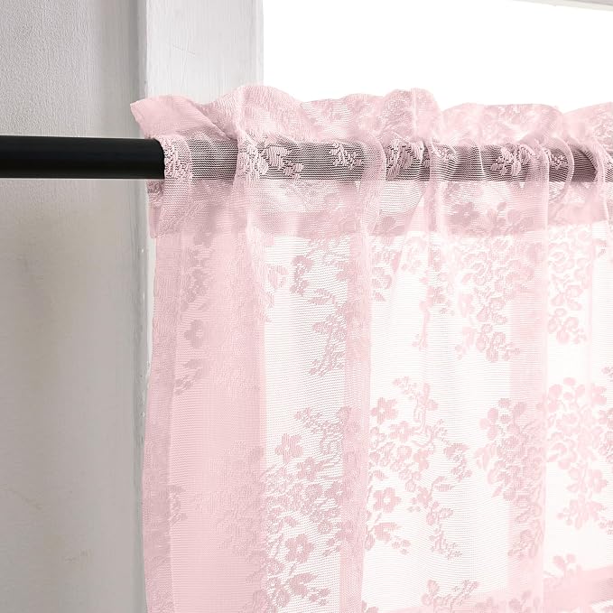 YJ YANJUN Vintage Lace Curtains 30 inch Length 2 Panels - Image 2