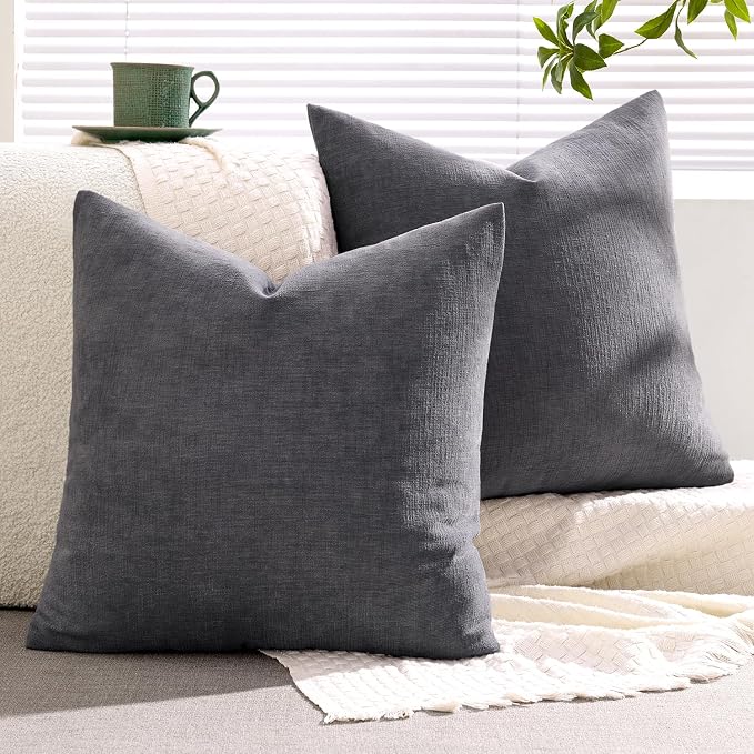 MIULEE Grey Chenille Couch Throw Pillow Covers, 20x20 | Set of 2, Soft - Image 8