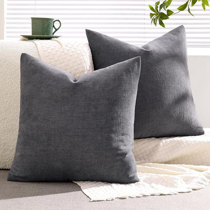 MIULEE Grey Chenille Couch Throw Pillow Covers, 18x18 | Set of 2, Soft - Image 8
