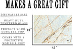 Rogue River Tactical White Brown Marbled Stone Pattern Textured Marble Art Kitchen Glass Cutting Board Modern Decorative Gift Abstract Wavy Contrast Design