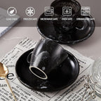 SIDUCAL Espresso Cups Set of 6,2 Ounce Ceramic Coffee Cups with Saucers,Porcelain Double Espresso Shot Cup Set,Gift Box for Boyfriend Gift(Black)