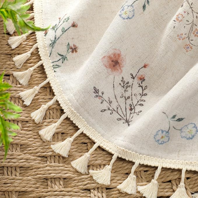 Boho Floral 100% Blackout Curtains 72 Inch 2 Panels Linen Texture | Farmhouse - Image 4