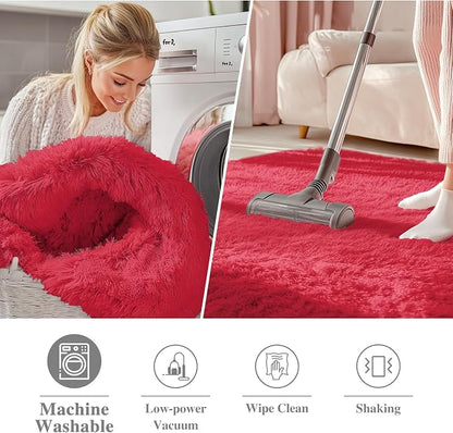 OLANLY Red Round Rugs for Bedroom - Image 3