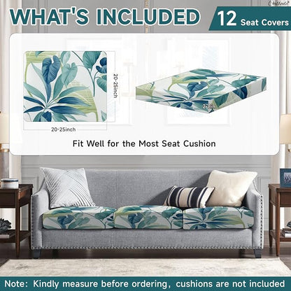 CALBODE 12 Pcs Stretch Sofa Chair Seat Cushion Covers, Breathable, Botanical - Image 2