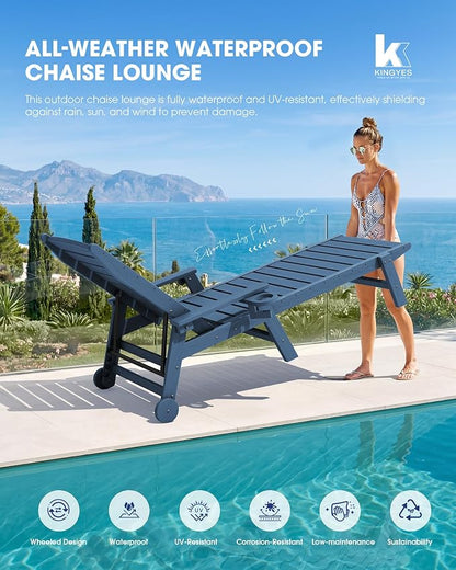 KINGYES HDPE Lounge Chair Outdoor Set of 2, Patio Chaise Lounge Recliner - Image 6
