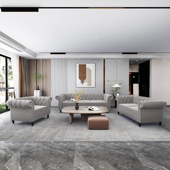Chesterfield 3 Seater Sofa, Modern Velvet Tufted Couch 3 Seater - Image 3