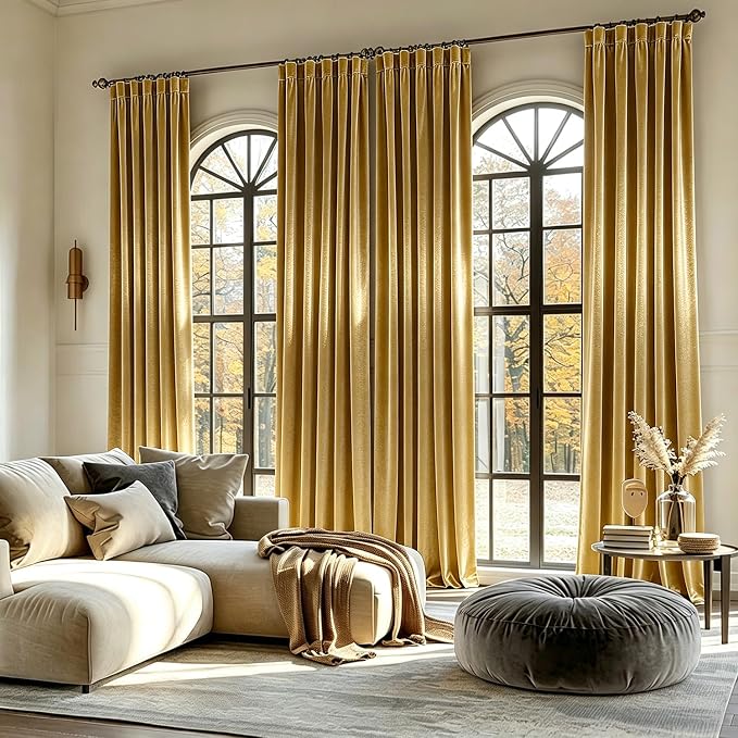 MIULEE Velvet Curtains 52x84 inches 2 Panels Gold Blackout Curtains | Luxury - Image 6