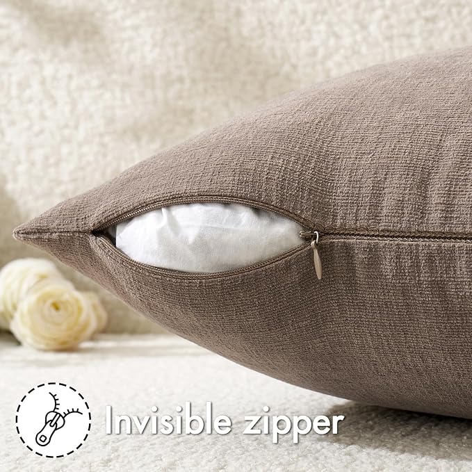 MIULEE Brown Chenille Couch Throw Pillow Covers, 18x18 | Set of 2, Modern - Image 3