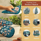Maison d' Hermine Pot Holders Set 100% Cotton Heat Resistant Potholders 8" x 8" Hot Pads with Loop BBQ, Cooking, Baking, Grilling, Kitchen, Handling Hot Pans (Pack of 2, Luxury Loft-Dark Teal)