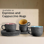 MIAMIO – 2.7 Oz Ceramic Stackable Espresso Cups with Saucers and Metal Stand, Set of 6 Espresso Cup, Demitasse Cups, Coffee Mugs for Espresso, Latte, Café Mocha & Tea – Las Palmitas Collection