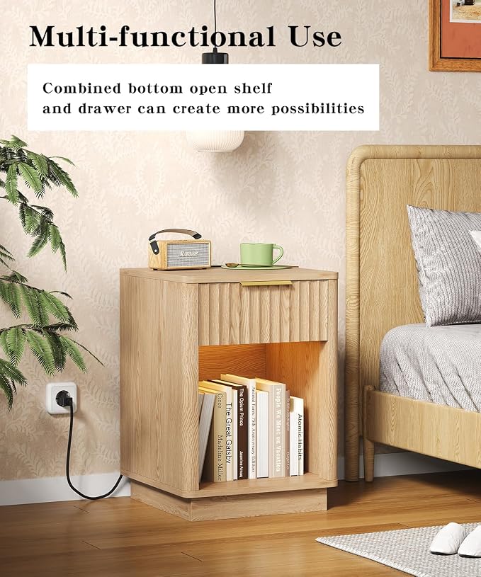 Akxomel Fluted Nightstand, Wooden Night Stand - Image 3