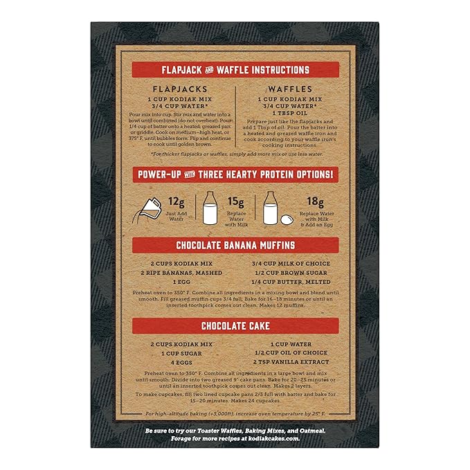 Kodiak Cakes Protein Pancake Power Cakes, Flapjack and Waffle Baking Mix, Dark Chocolate, 18 Ounce (Pack of 6)