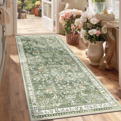 Yamaziot 3x6 Washable Hallway Runner Rug Non Slip Floral Carpet, Sage Green | by Yamaziot