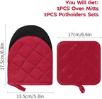 Oven Mitts and Pot Holders Set, Pack of 4, Heat Resistant Silicone Kitchen Mini Oven Mittens for 500 Degrees, Mini Oven Gloves and Hot Pads for Baking Grilling Barbecue Microwave Machine Washable