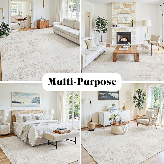 10x14 Area Rug for Living Room Bedroom: Non-Slip Modern Beige White | Machine - Image 8